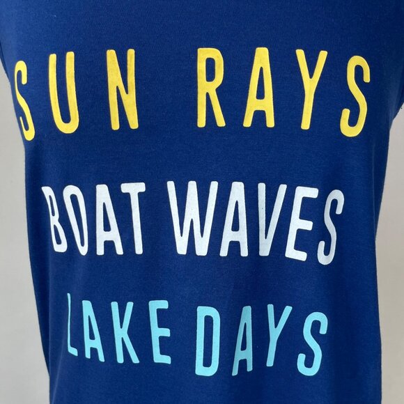 Natural Reflections Tank Top Womens Medium Blue Sun Rays Boat Waves Lake Days - Picture 5 of 8